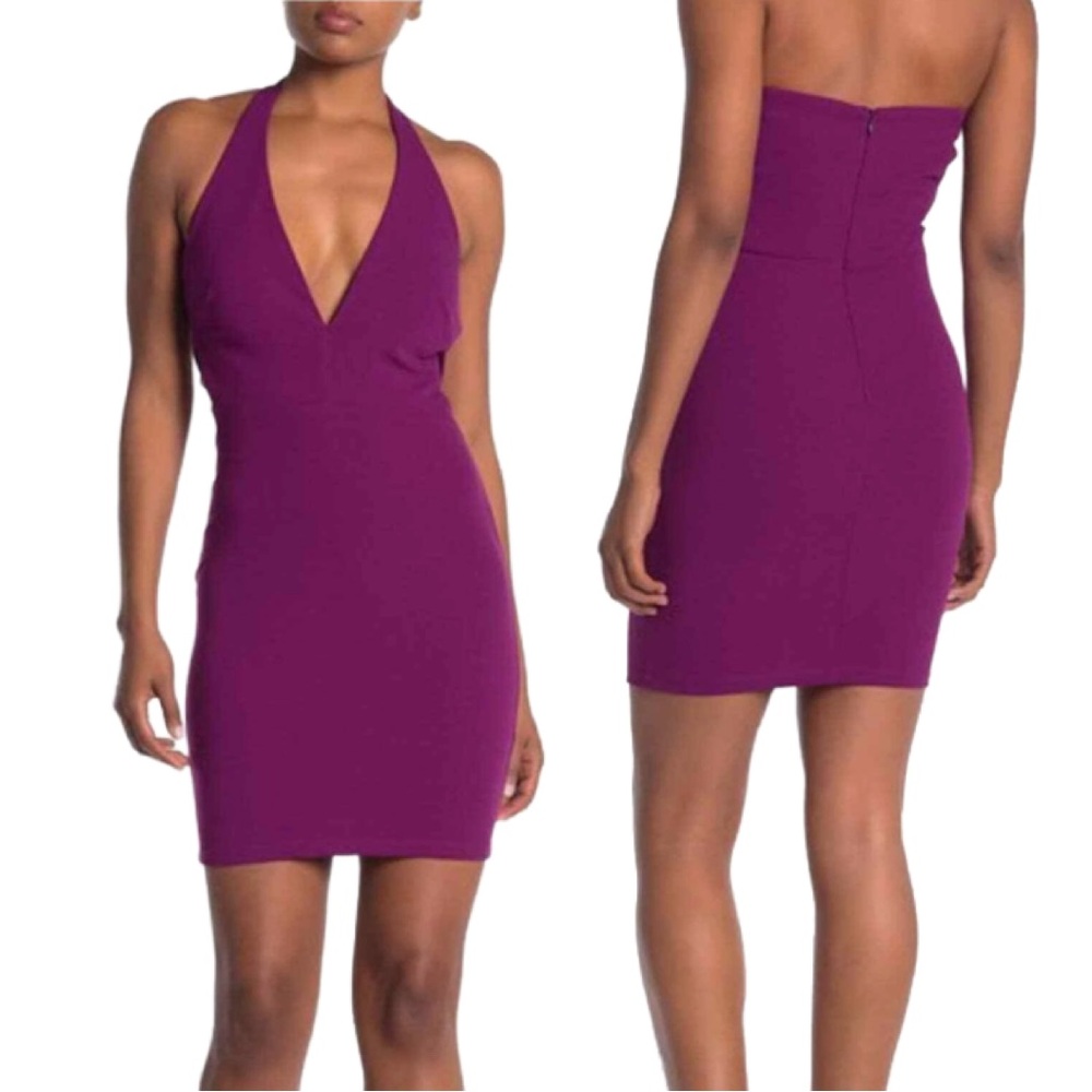 Jump Apparel Halter Dress Plum Purple Crisscross Cutout Detail Backless Size S